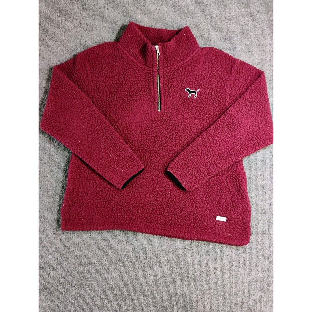 PINK Victoria's Secret Sherpa Fleece Quarter Zip Pullover Women's Medium Pink